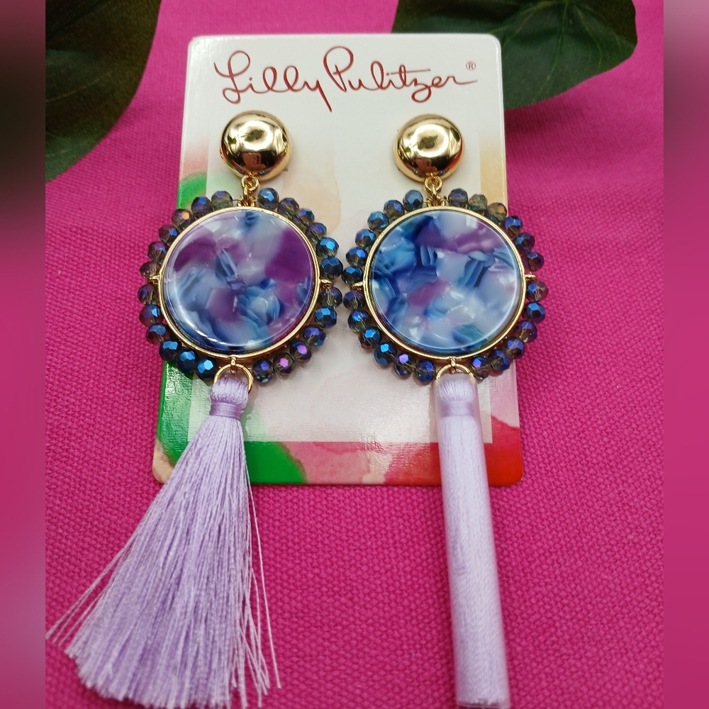 Lilly Pulitzer Purple Blue Resin Tassel Drop Earrings